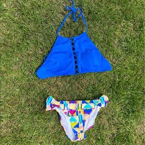 Victoria secret Pink multicolored bathing suit top size large, bottoms size M